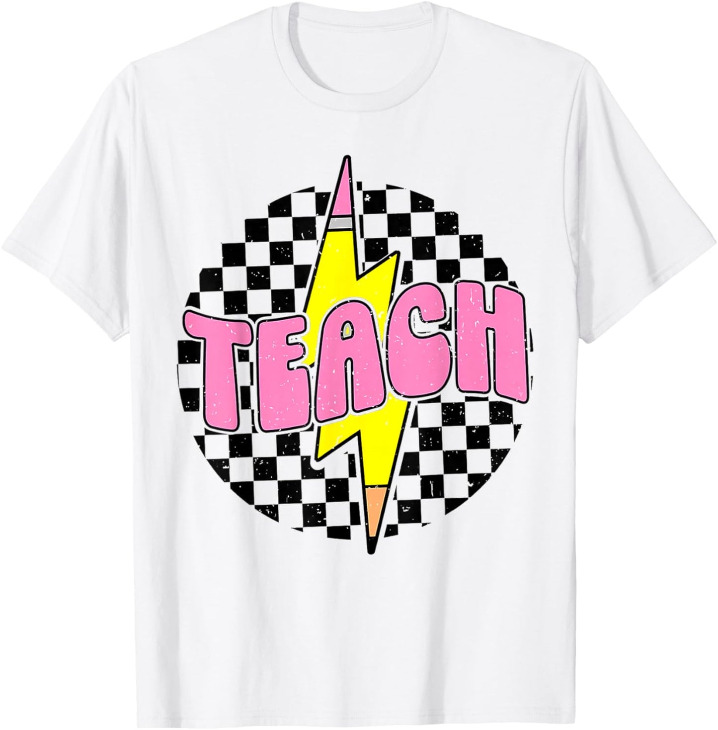 Teach Pencil Lightning Bolt Retro Back To School for Teacher T-Shirt - T-Shirt | White