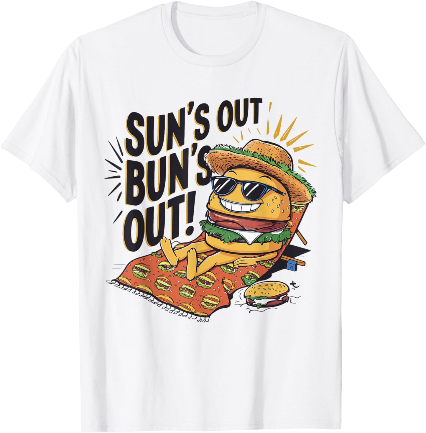Sun's Out Bun's Out Funny Summer Cheeseburger Food Lover Women T-Shirt - T-Shirt | White