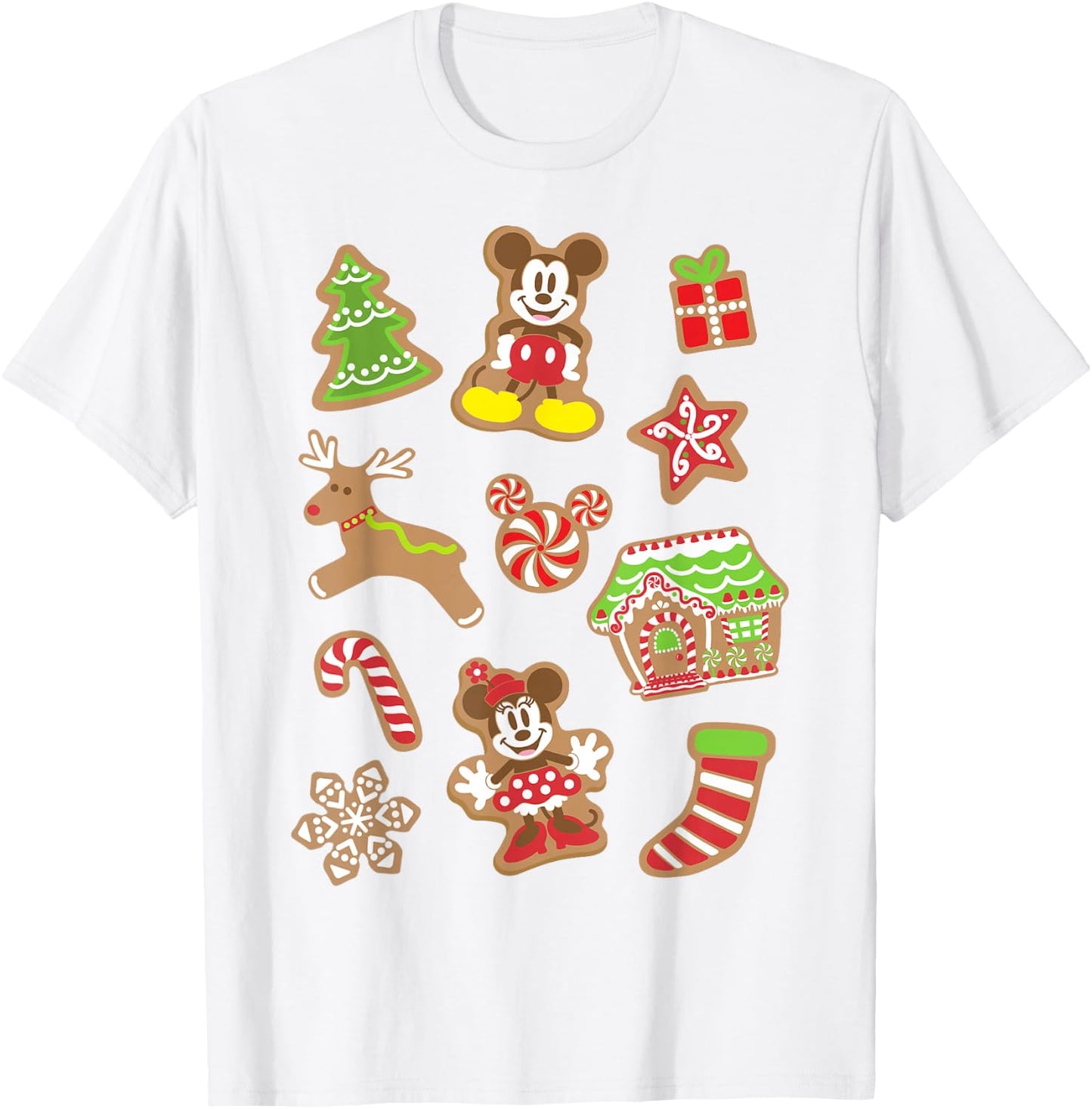 Disney Mickey And Minnie Christmas Gingerbread Cookies Short Sleeve T-Shirt - T-Shirt | White