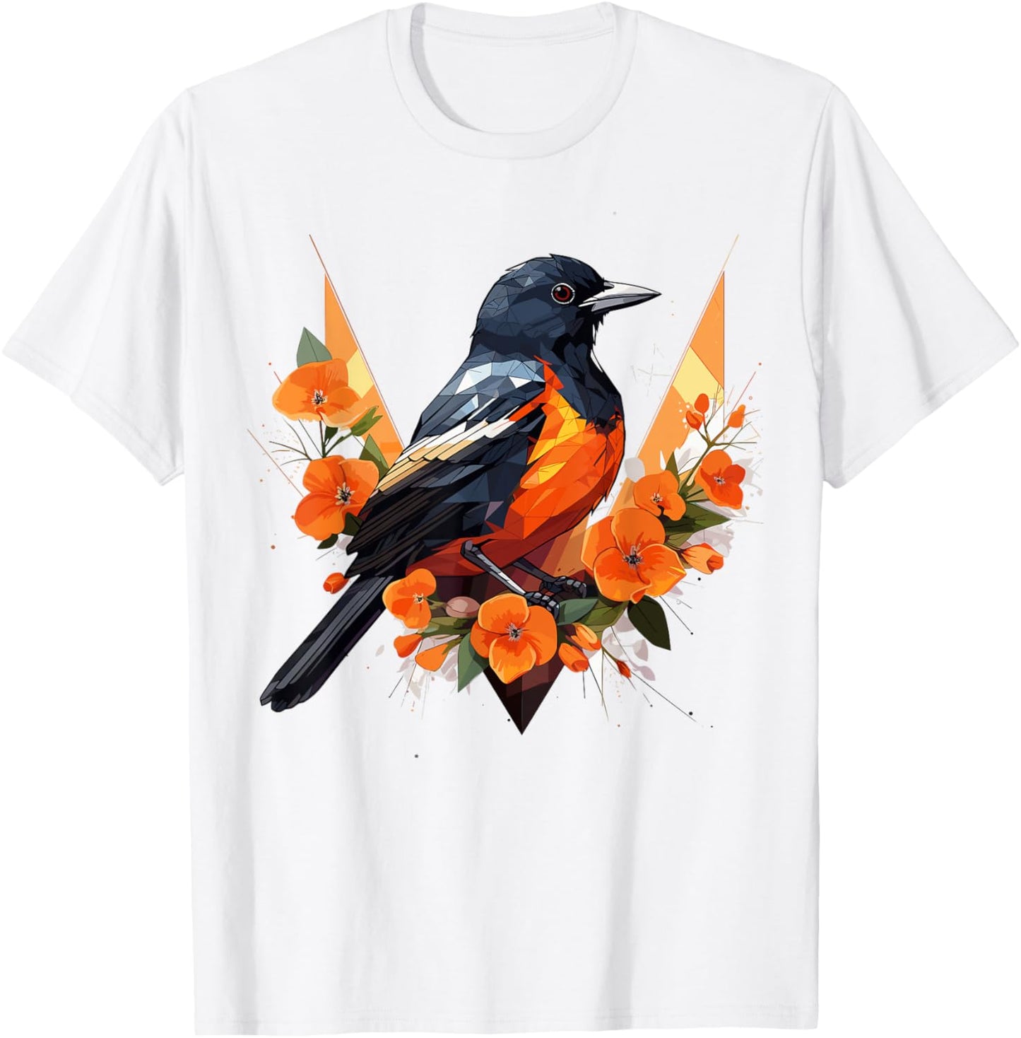 Oriole Geometric Patten Art,Cute Oriole Lover T-Shirt - T-Shirt | White