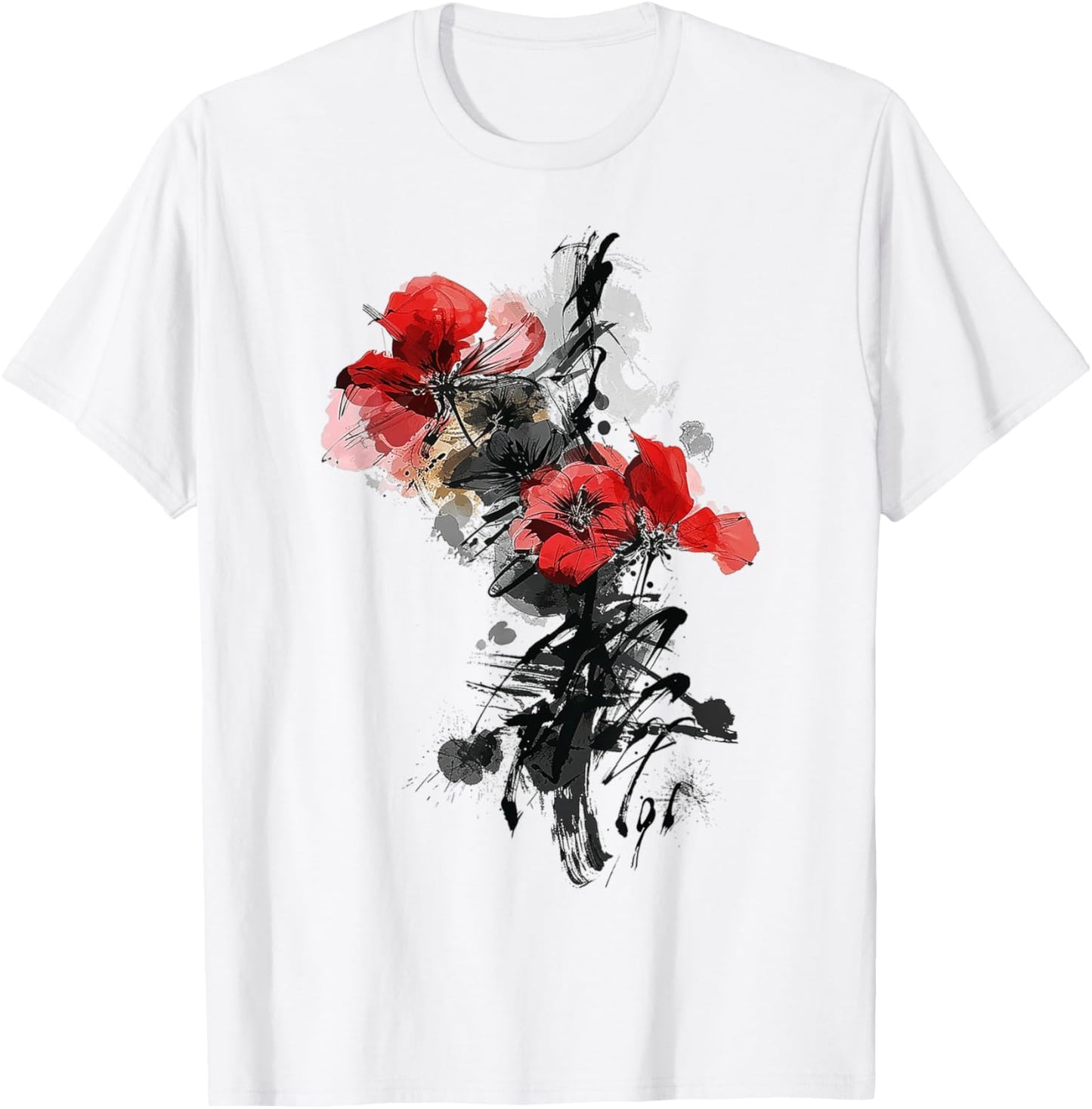 Flower Text Drawing Art Graphic Motif Flower T-Shirt - T-Shirt | White