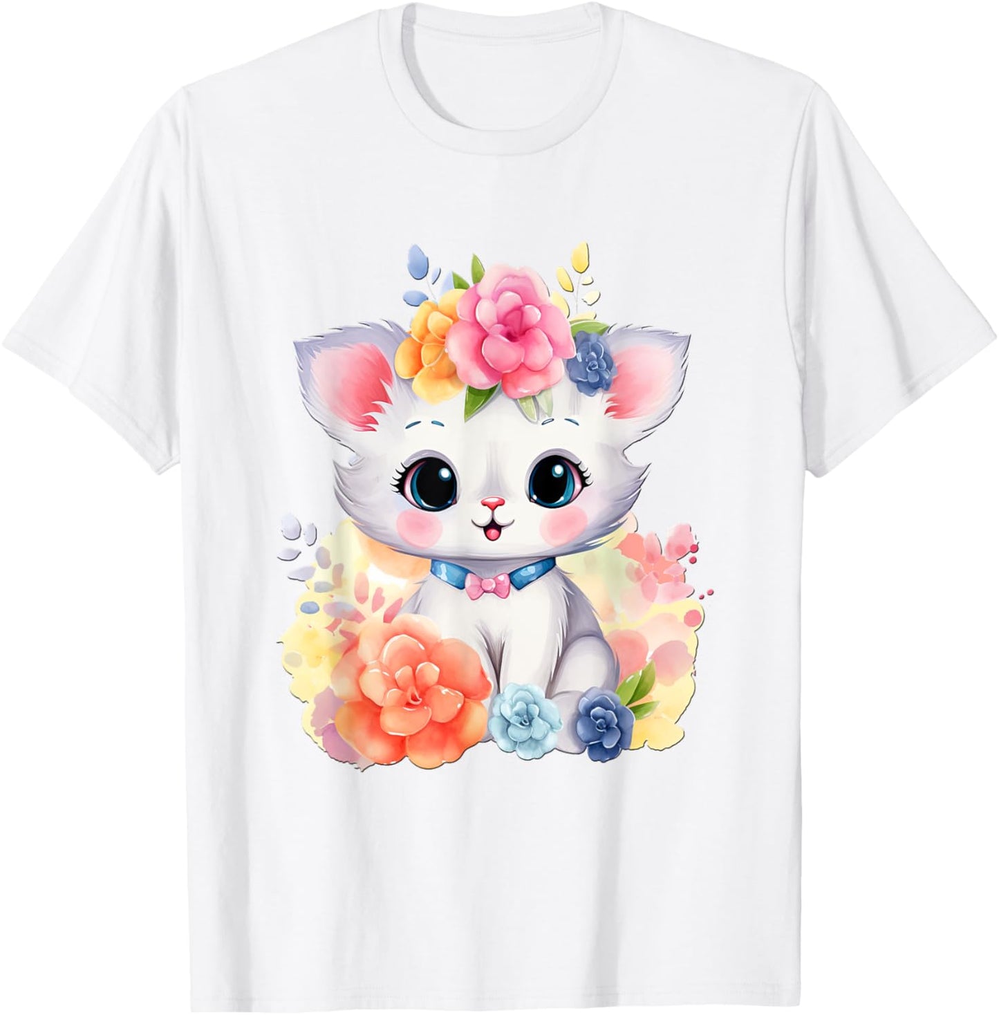 Cat with Flowers Cute Cats Forest Kitten Animal Daughter T-Shirt - T-Shirt | White