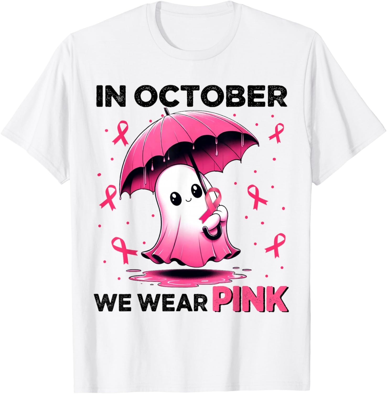 Cute Halloween Boo Ghost In October We Wear Pink Pink T-Shirt - T-Shirt | White