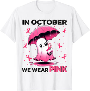 Cute Halloween Boo Ghost In October We Wear Pink Pink T-Shirt - T-Shirt | White