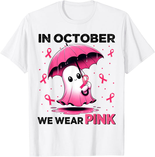 Cute Halloween Boo Ghost In October We Wear Pink Pink T-Shirt - T-Shirt | White