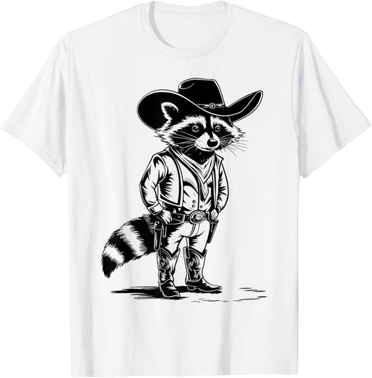 Vintage Raccoon Cowboy Country Graphic Western Men Women , grey, S T-Shirt - T-Shirt | White