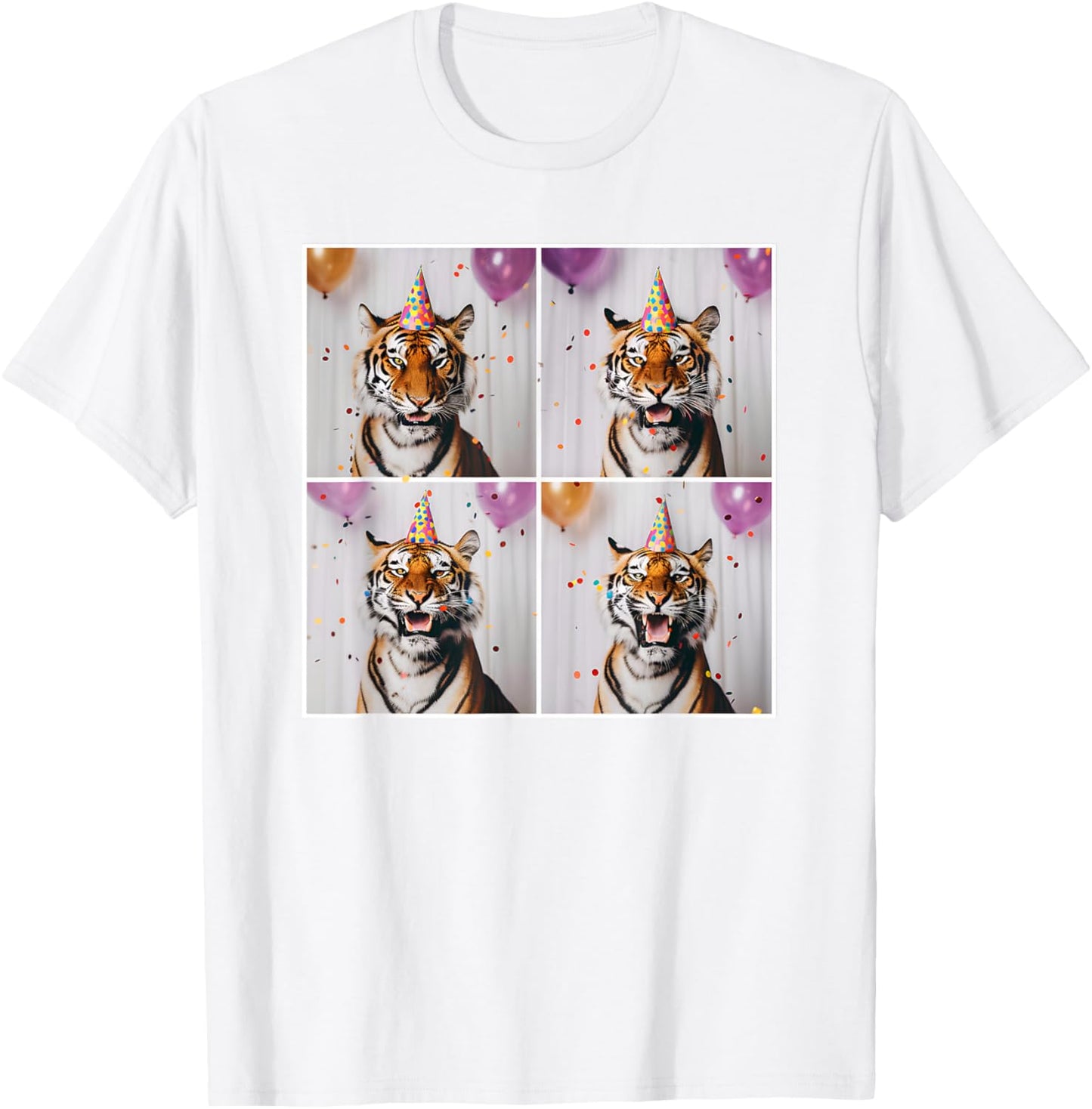 Tiger Wildlife Party Hat Jungle Animal Safari Tiger Birthday T-Shirt - T-Shirt | White