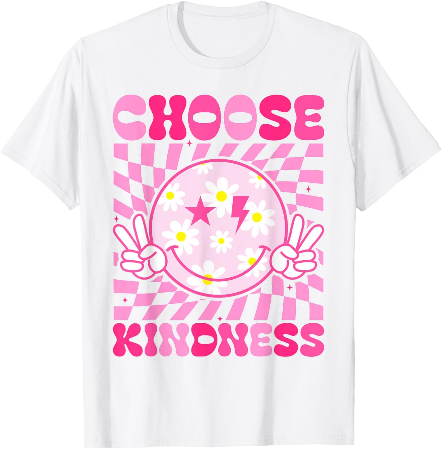 Retro Choose Kindness Smile Face Groovy Be Kind Women Kids T-Shirt - T-Shirt | White
