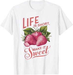 Summer Flower Botanical Strawberry Wildflower T-Shirt - T-Shirt | White
