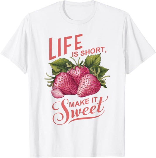 Summer Flower Botanical Strawberry Wildflower T-Shirt - T-Shirt | White