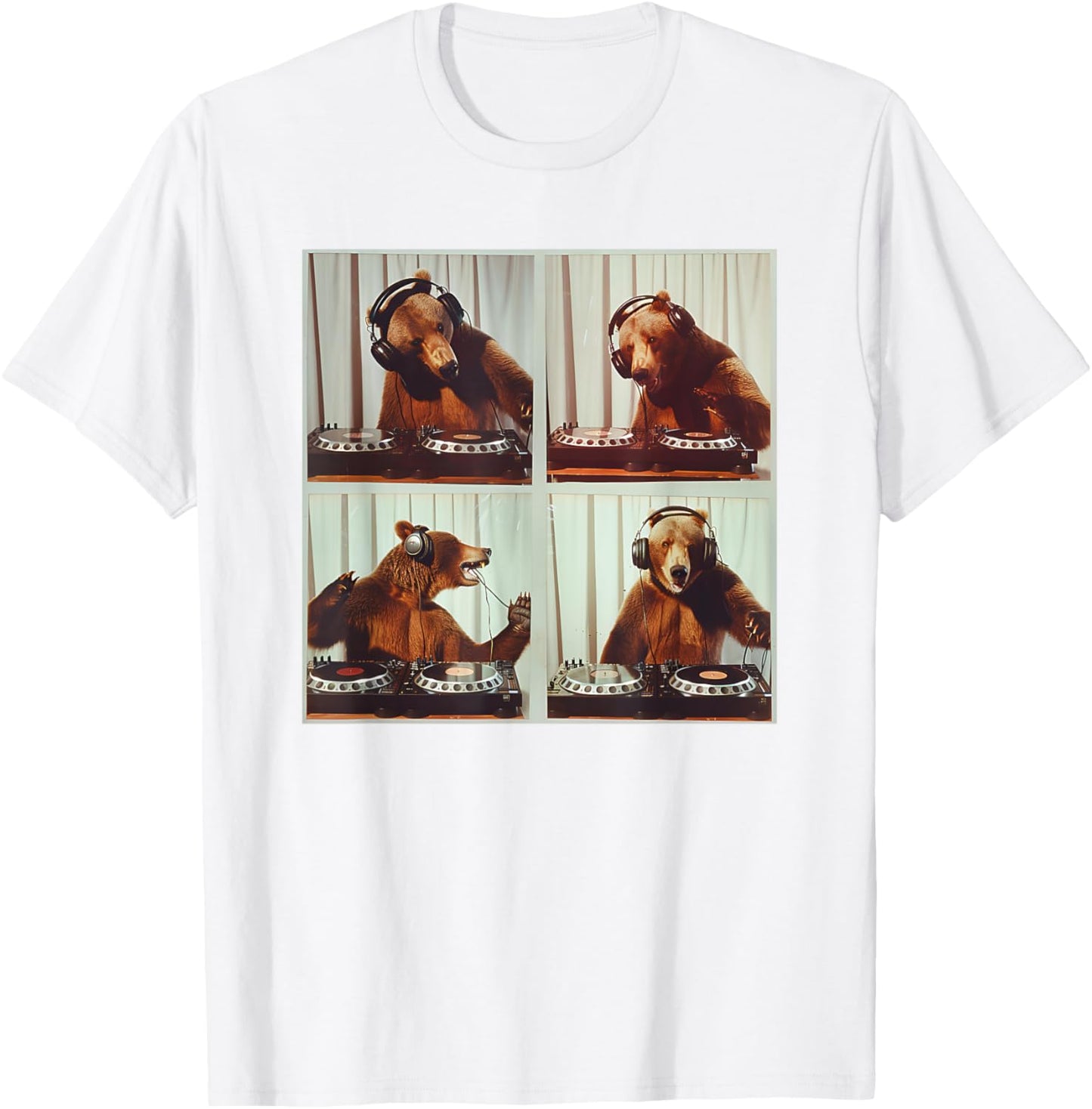 DJ Animal On Decks DJ Booth Bear DJ Turntable EDM House T-Shirt - T-Shirt | White