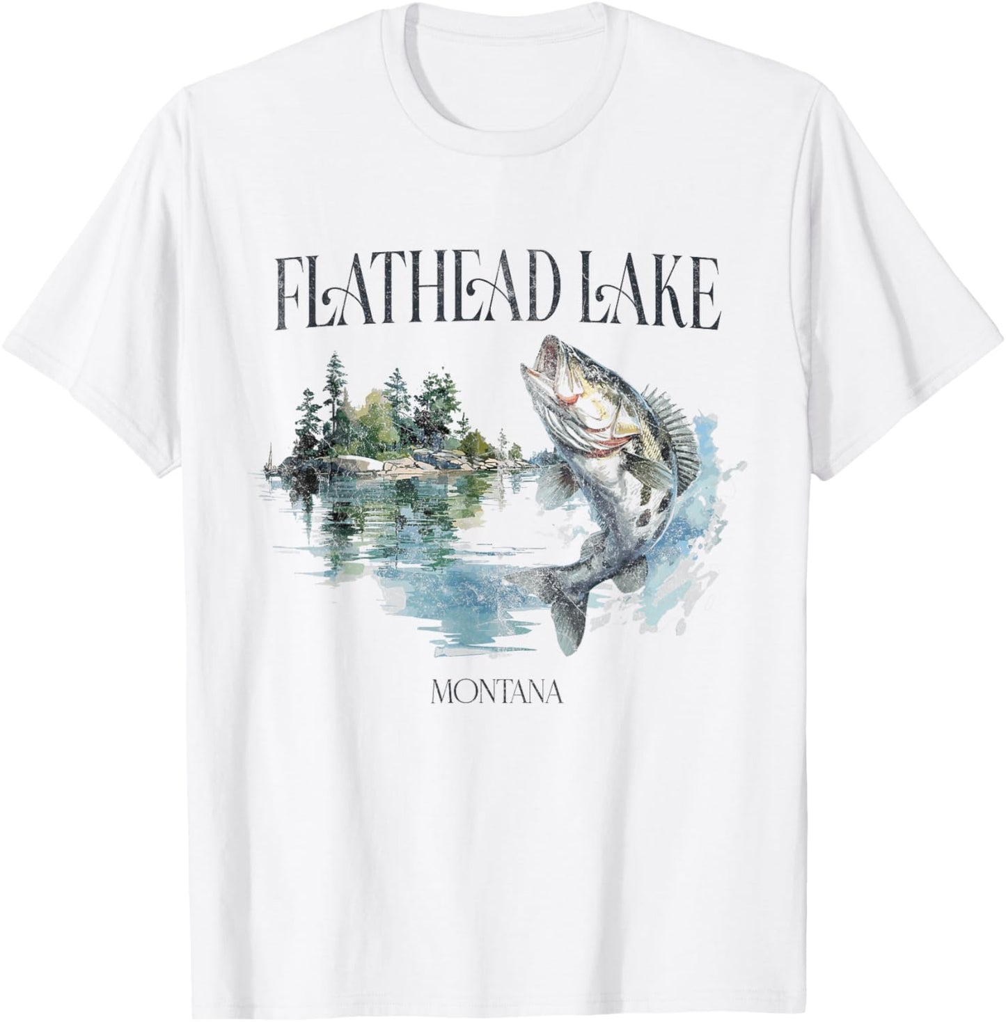Flathead Lake Mountains Montana Hiking Outdoors Vintage T-Shirt - T-Shirt | White