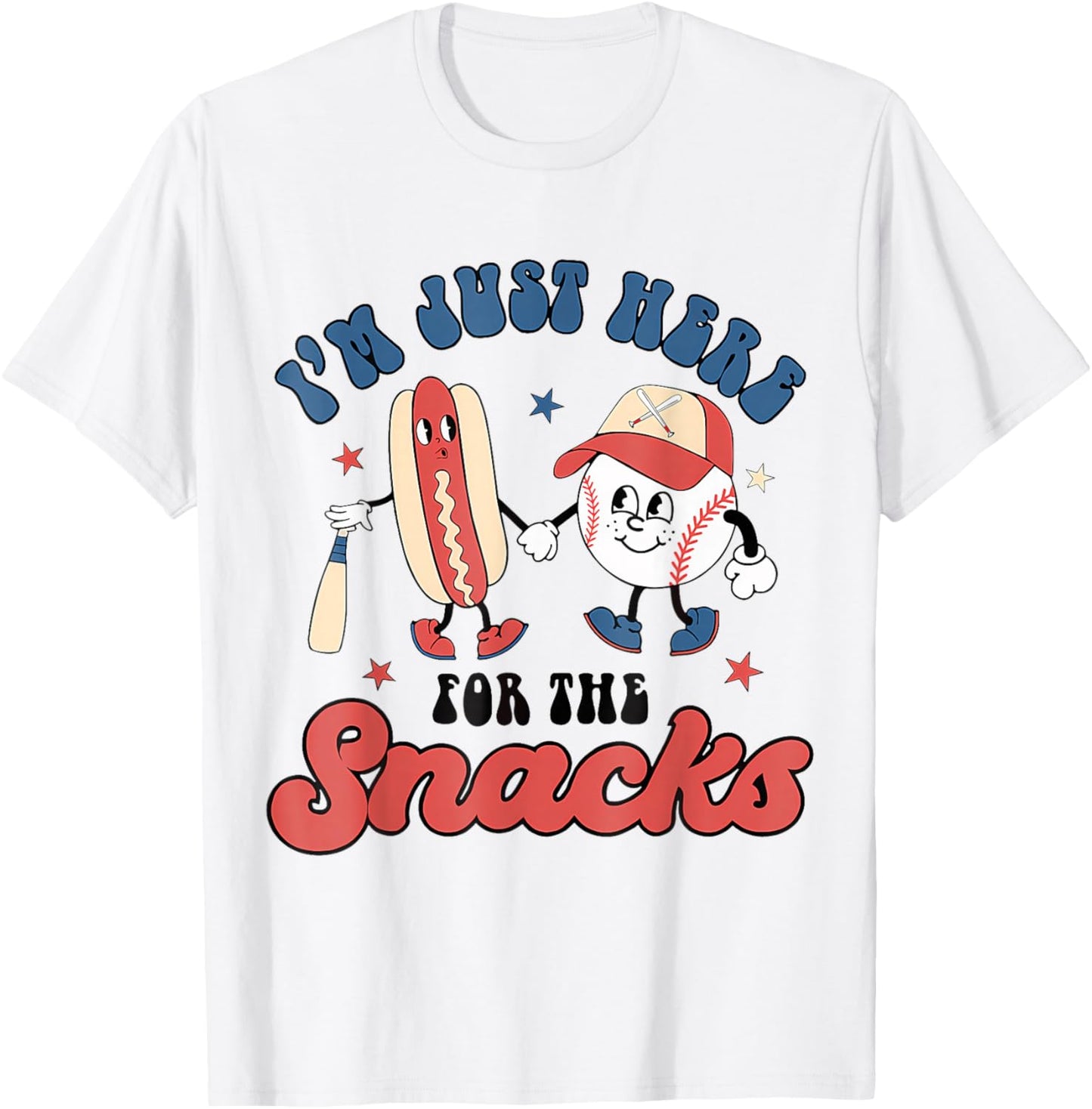 I'm Just Here For The Snacks Baseball 4Th Of July Hot Dog T-Shirt - T-Shirt | White