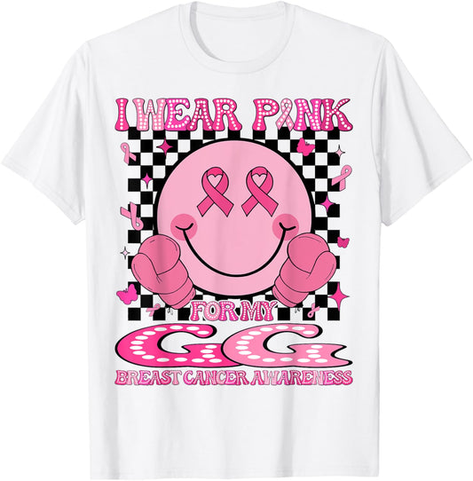 I Wear Pink For My GG Breast Cancer Awareness Groovy T-Shirt - T-Shirt | White