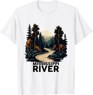 Mississippi River Retro Minimalist River Mississippi T-Shirt - T-Shirt | White