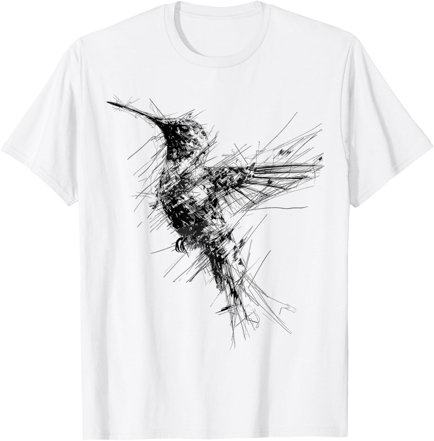 Hummingbird Art Drawing Animal Abstract Graphic Hummingbird T-Shirt - T-Shirt | White