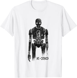 Star Wars Rogue One Iconic K-2SO Enforcer Droid Faded Logo T-Shirt - T-Shirt | White