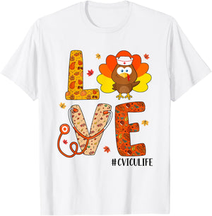 Love Nurse Life Fall CVICU Nurse Turkey Thanksgiving Day T-Shirt - T-Shirt | White