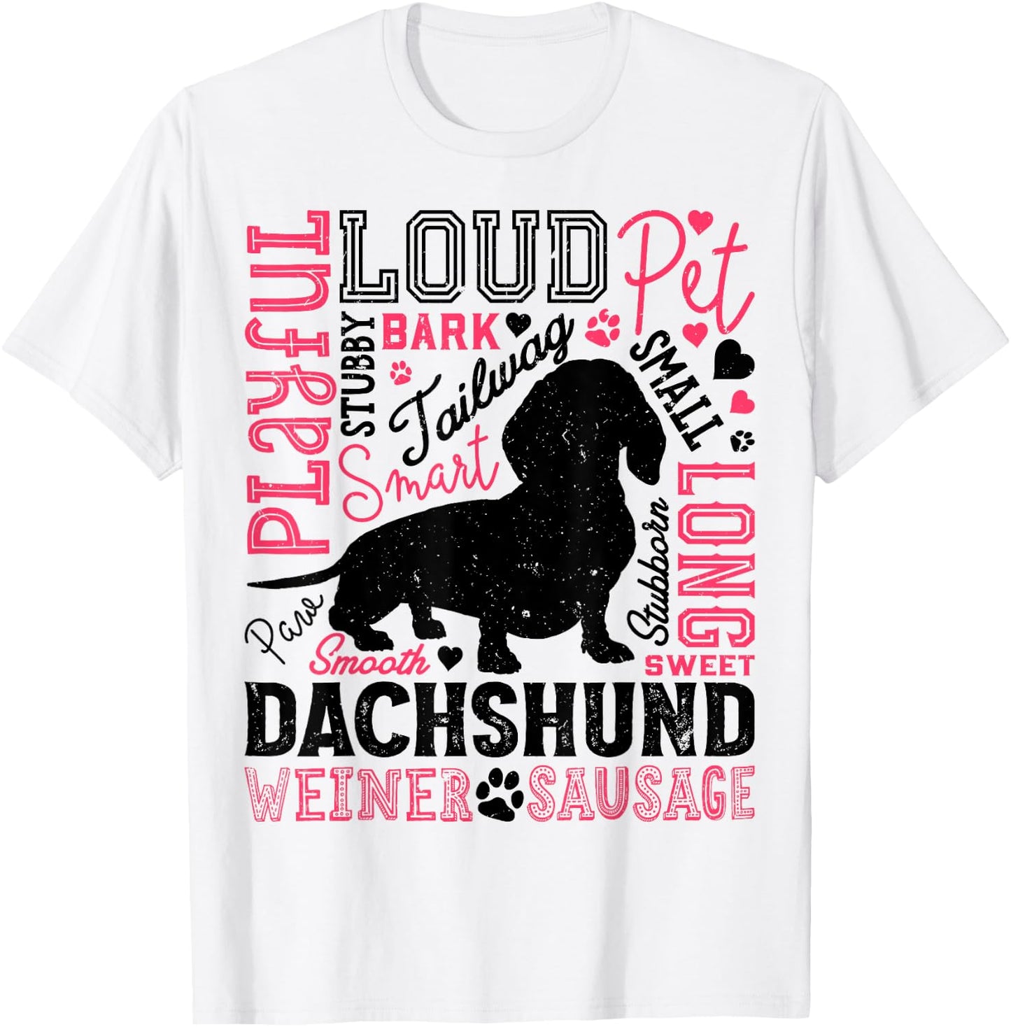 Dachshund Typography Funny Word Art Dog Lover Men Women Gift T-Shirt - T-Shirt | White