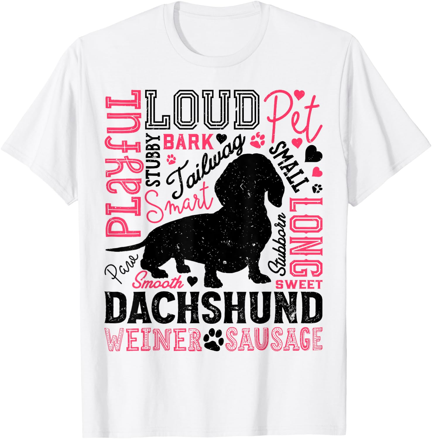 Dachshund Typography Funny Word Art Dog Lover Men Women Gift T-Shirt - T-Shirt | White