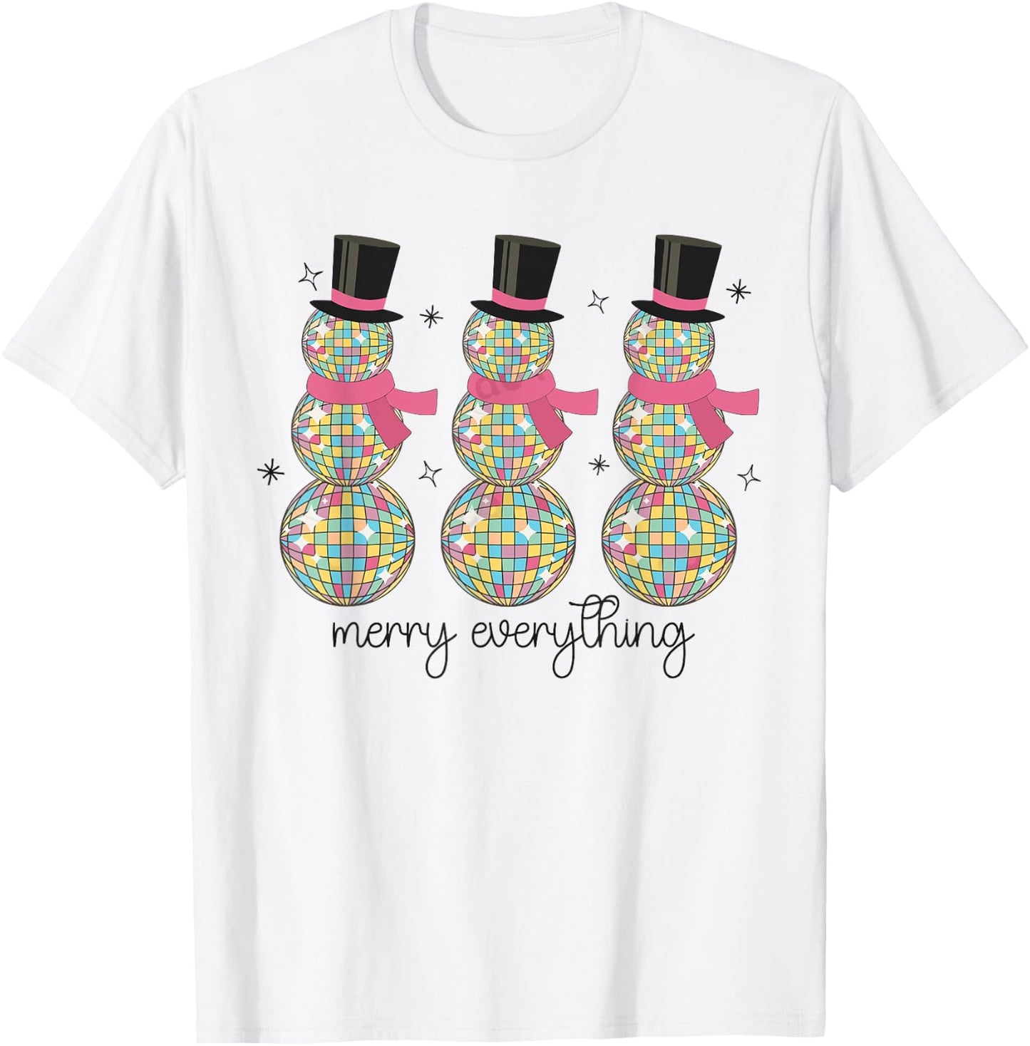 Merry Everything Disco Ball Snowman Christmas Party Xmas T-Shirt - T-Shirt | White
