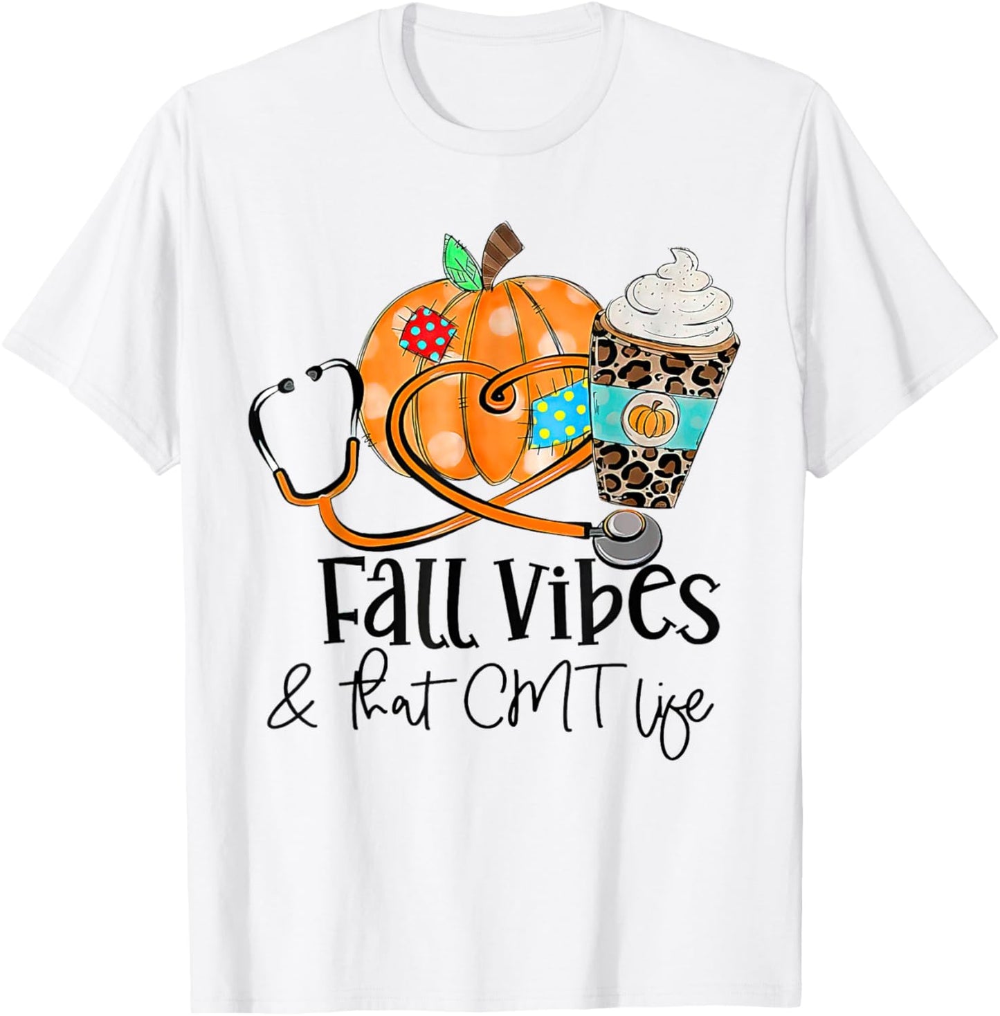 Fall Vibes And CMT Life Pumpkin Leopard Thanksgiving T-Shirt - T-Shirt | White