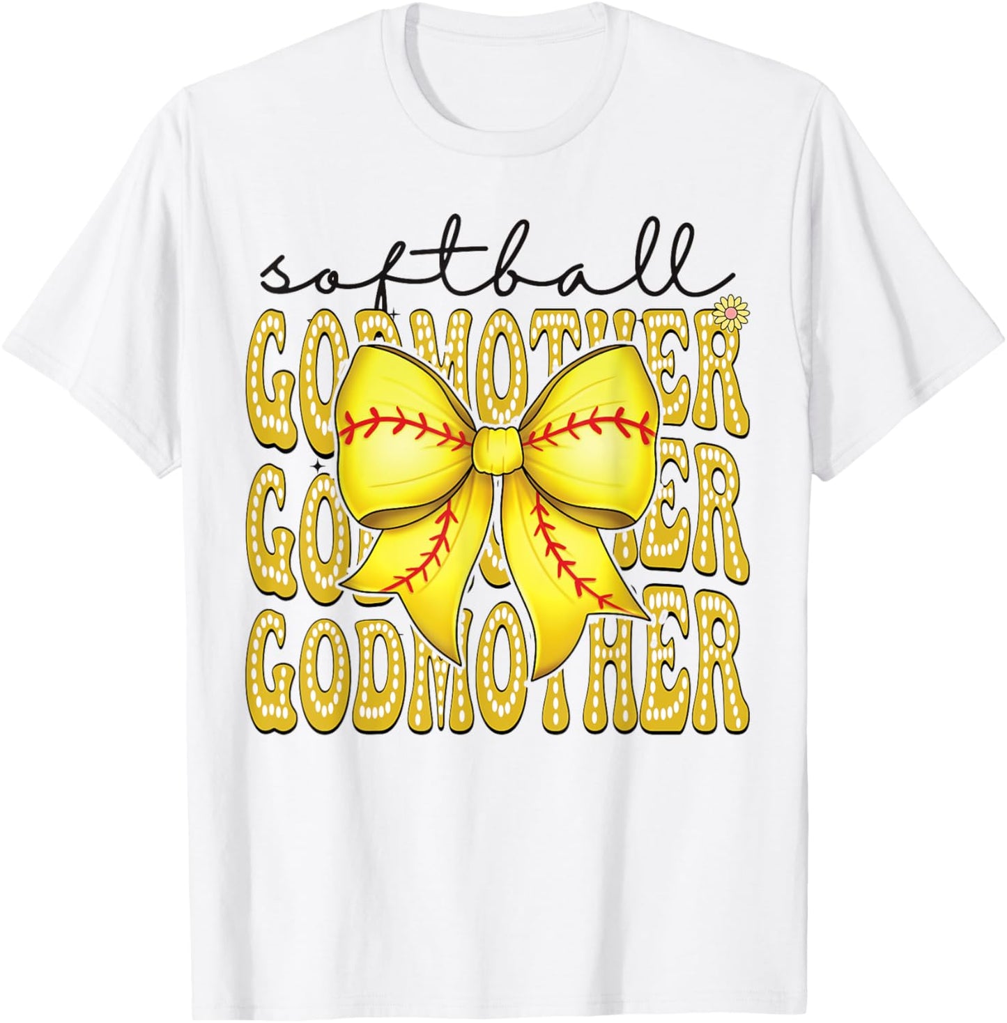 Softball GodMother Retro Softball Coquette Bow Groovy T-Shirt - T-Shirt | White