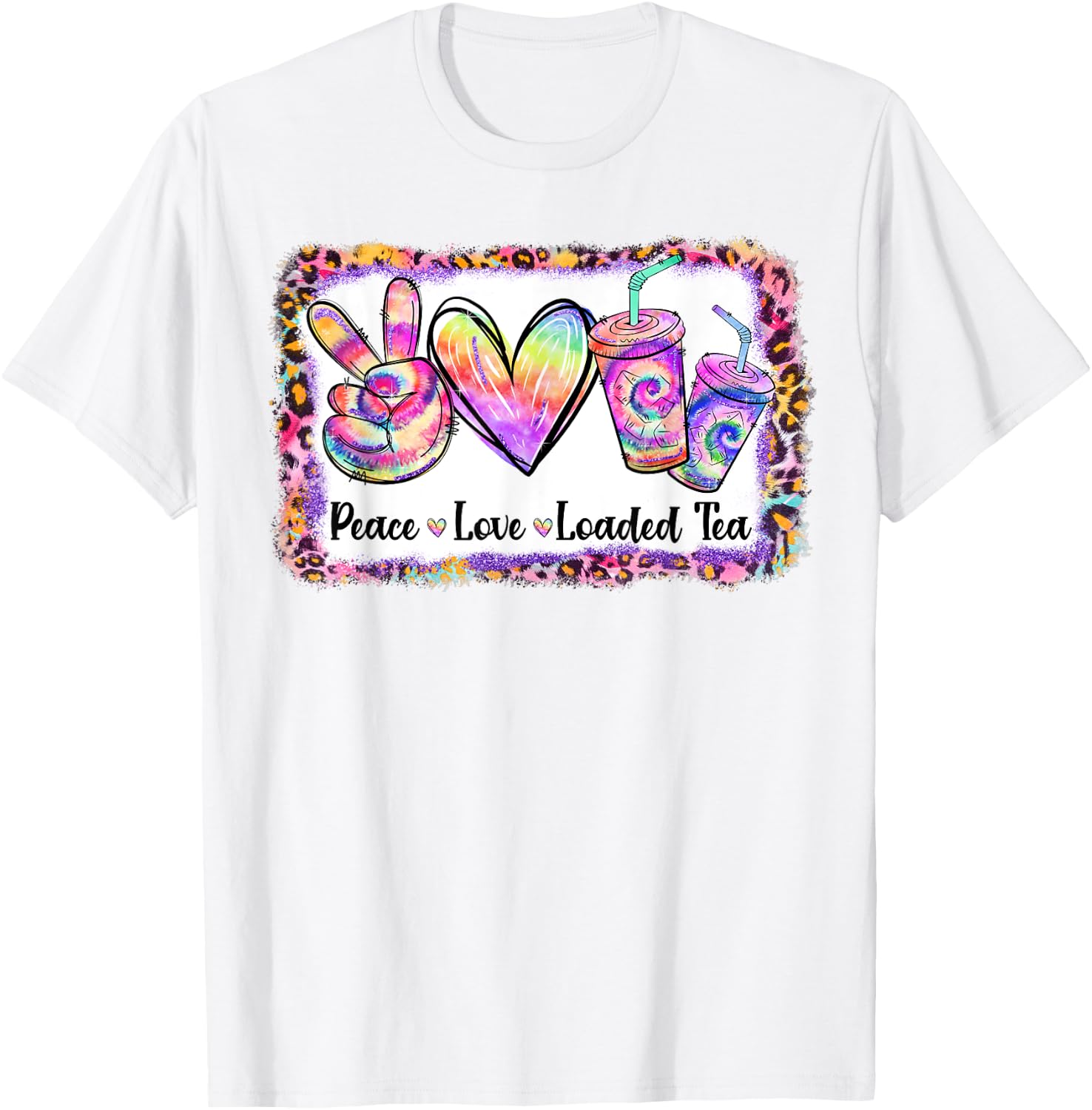 Retro Vintage Peace Love Loaded Tea Lover Tie Dye Pattern T-Shirt - T-Shirt | White