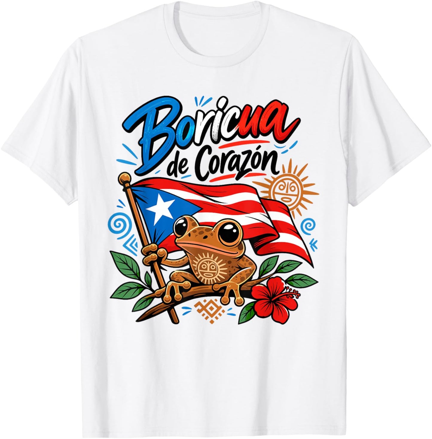 Boricua De Corazon Coqui Frog Puerto Rico Flag Pride T-Shirt - T-Shirt | White