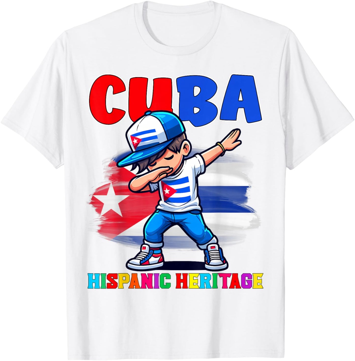 Cuba Dabbing Kid Hispanic Heritage Celebration for Kids T-Shirt - T-Shirt | White