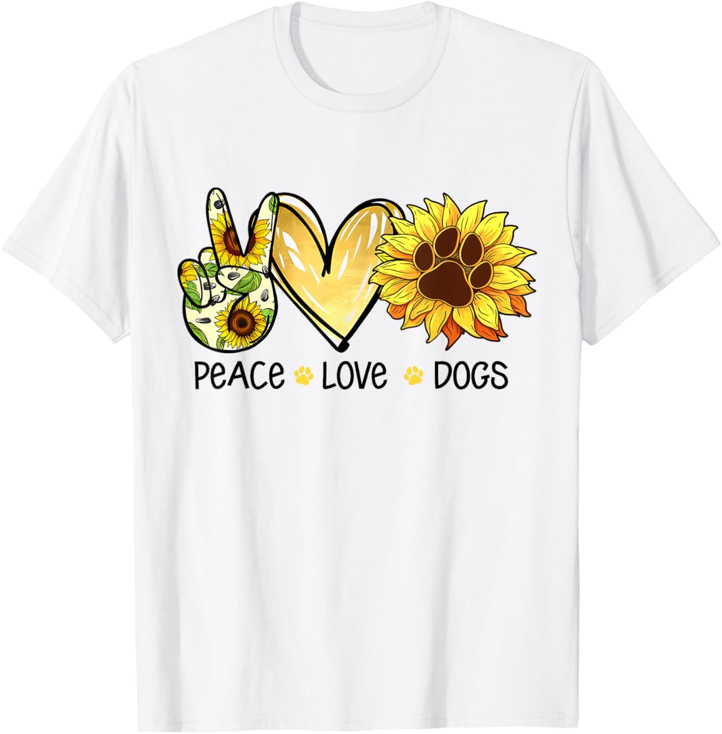 Peace Love Dogs Sunflowers Dog Paw Print Dog Lover Men Women T-Shirt - T-Shirt | White