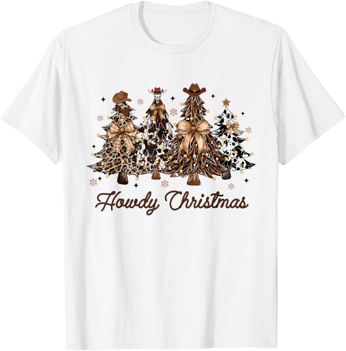 Howdy Christmas Tree Coquette Bow Western Xmas Pjs Cowgirl T-Shirt - T-Shirt | White