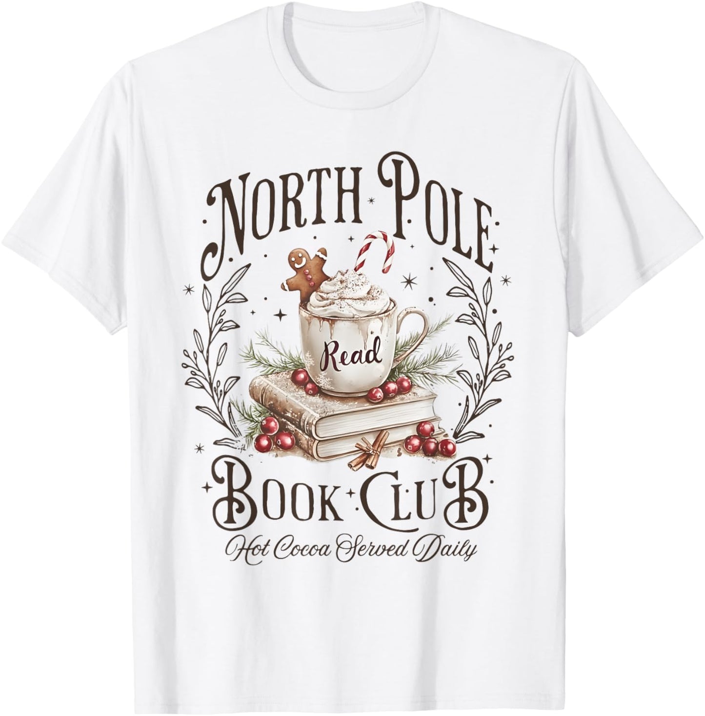 North Pole Book Club Christmas Xmas Hot Cocoa Bookish T-Shirt - T-Shirt | White
