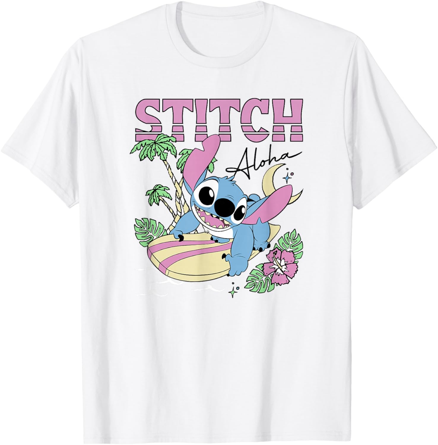 Disney Lilo & Stitch Aloha Hawaiian Surf Poster T-Shirt - T-Shirt | White