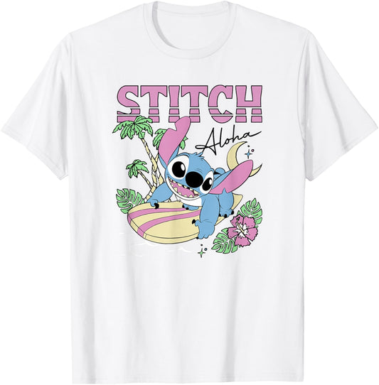 Disney Lilo & Stitch Aloha Hawaiian Surf Poster T-Shirt - T-Shirt | White