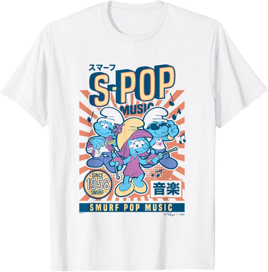 The Smurfs S-Pop Music Since 1958 Vintage Poster T-Shirt - T-Shirt | White