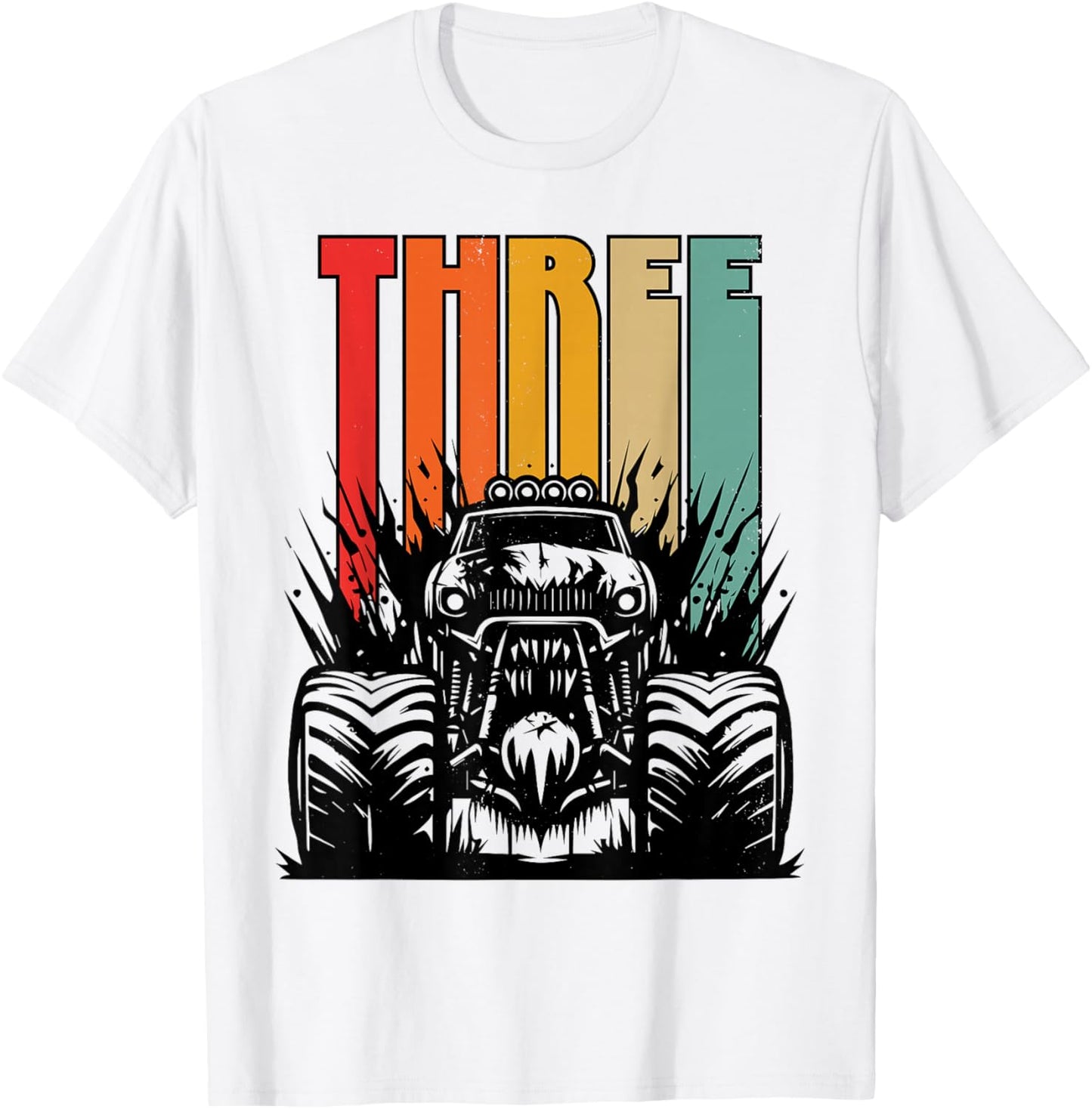 3 Year Old Monster Truck Lovers 3rd Birthday Party Retro T-Shirt - T-Shirt | White