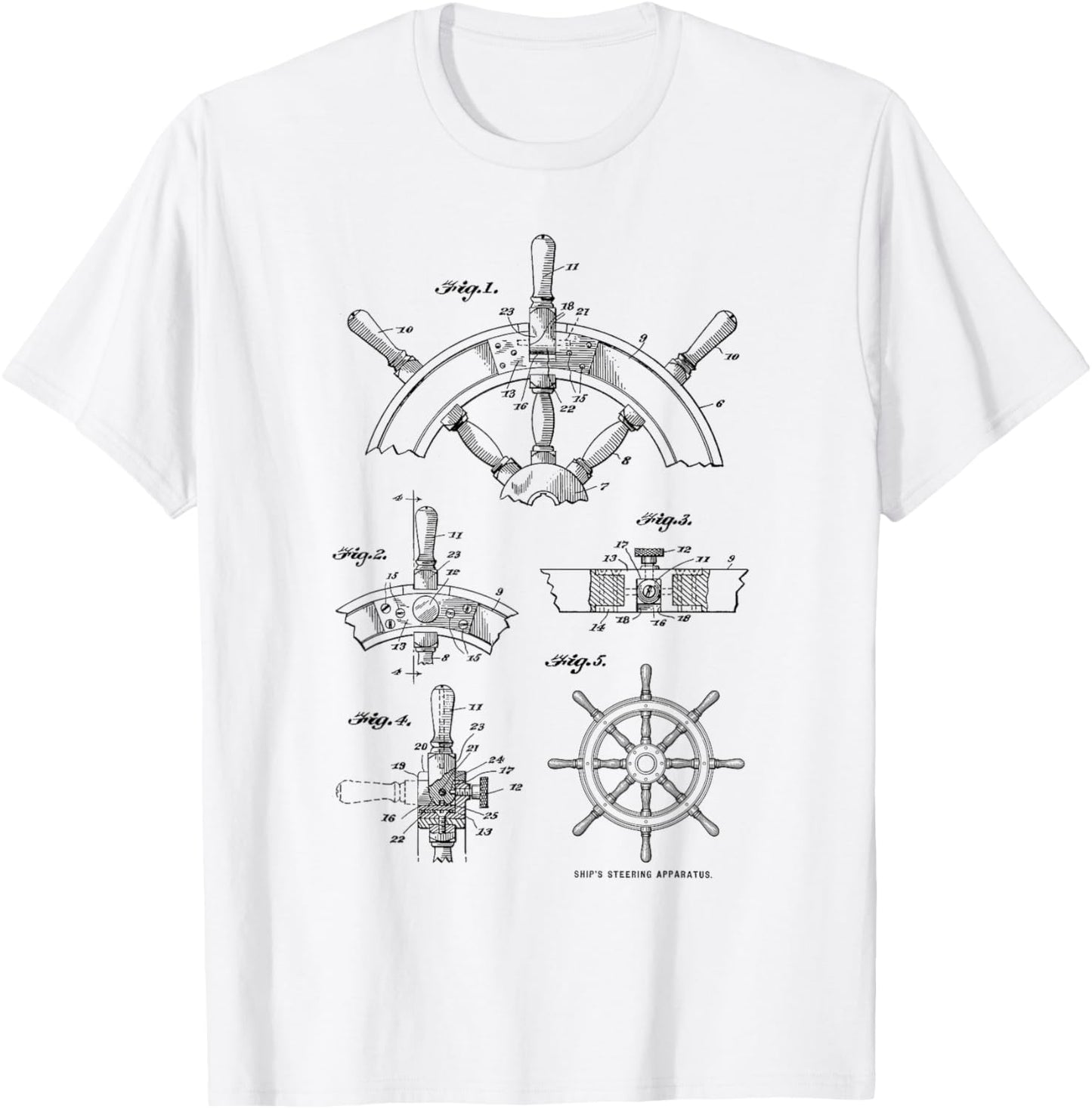 Nautical Vintage Sailing Boating Ship's Wheel Patent Sailors T-Shirt - T-Shirt | White