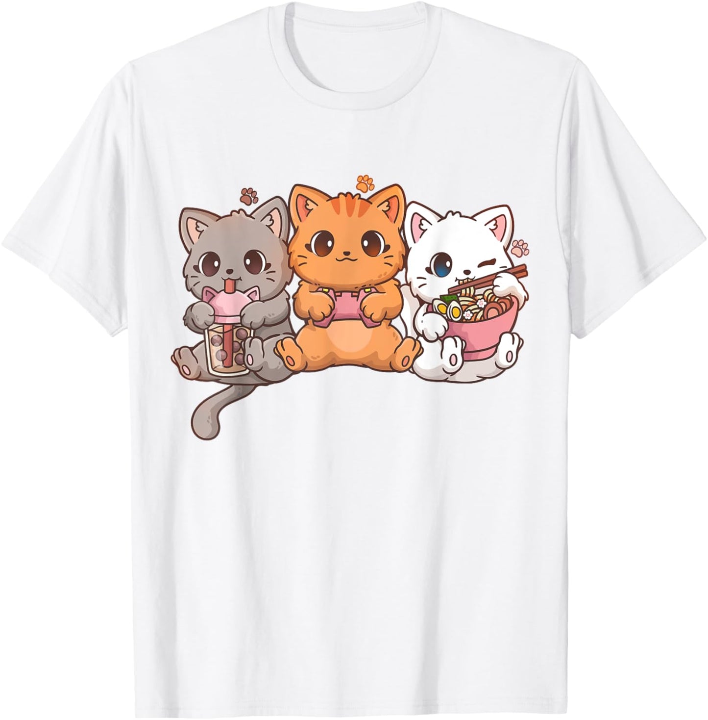 Kawaii Gaming Gamer Cat Boba Tea Cat Bubble Tea Ramen Cats T-Shirt - T-Shirt | White