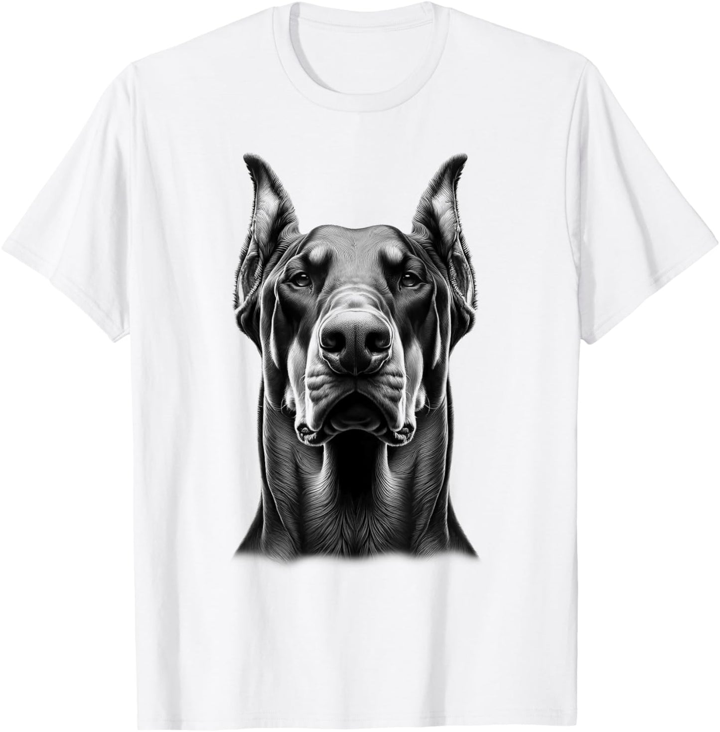 Proud Doberman Dog Portrait in Drawing Style T-Shirt - T-Shirt | White