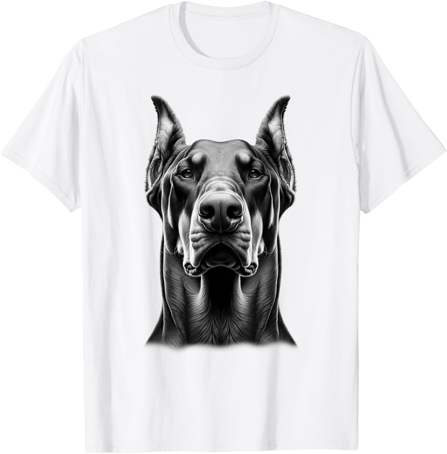 Proud Doberman Dog Portrait in Drawing Style T-Shirt - T-Shirt | White