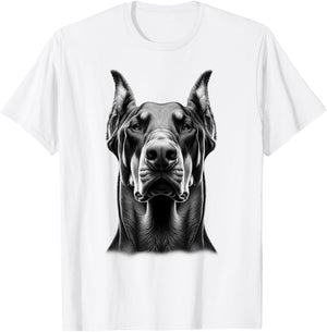 Proud Doberman Dog Portrait in Drawing Style T-Shirt - T-Shirt | White