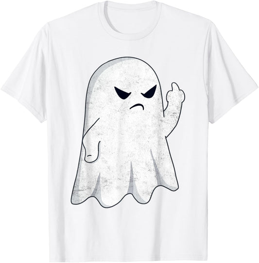 Funny Middle Finger Ghost Halloween Costume Men Women Adult T-Shirt - T-Shirt | White