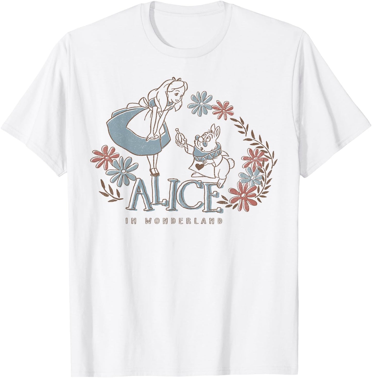 Disney Alice In Wonderland Alice And White Rabbit Floral T-Shirt - T-Shirt | White
