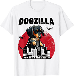 Dogzilla Funny Giant Dachshund Cute Wiener Dog in City Men Women Girls Kids T-Shirt - T-Shirt | White
