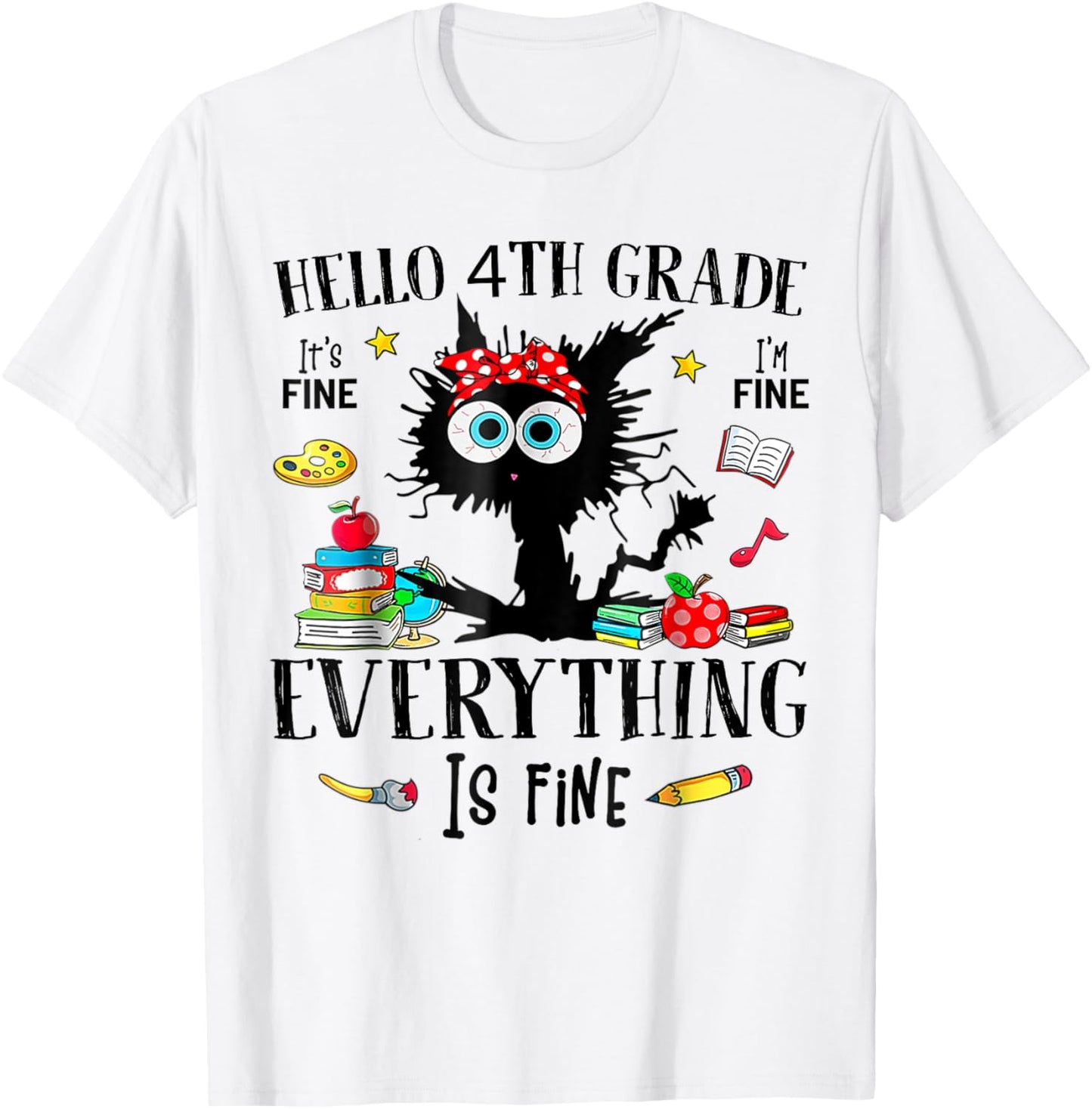 Hello 4th Grade Back To School Teacher & Kids Funny Cat T-Shirt - T-Shirt | White