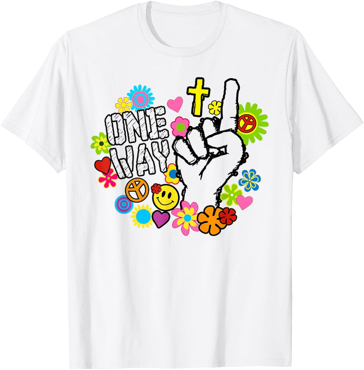 Funny One Way Jesus Floral Finger Up Christian Revolution T-Shirt - T-Shirt | White