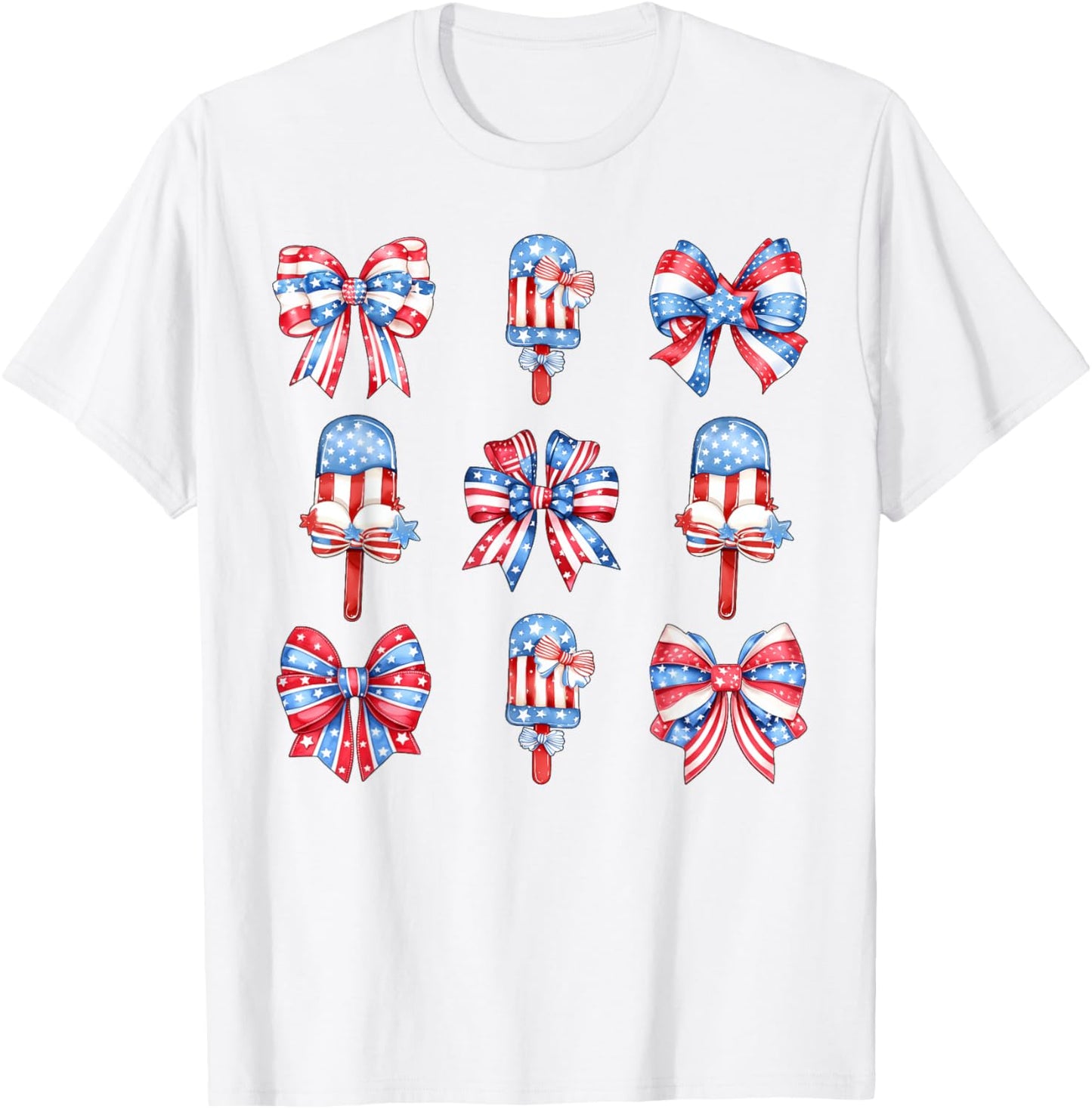 4th of July Cute Popsicle Bows Patriotic Women Kids T-Shirt - T-Shirt | White