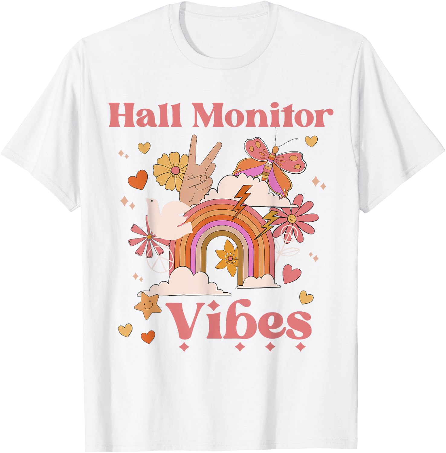 Hall Monitor Vibes Retro Funny Boho Back To School First Day T-Shirt - T-Shirt | White