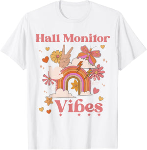 Hall Monitor Vibes Retro Funny Boho Back To School First Day T-Shirt - T-Shirt | White
